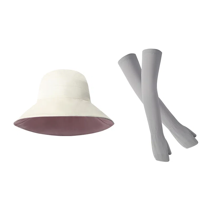 凌克春季出游女款防紫外线双面渔夫帽冰丝凉感防晒袖套套装 女士户外防晒套装