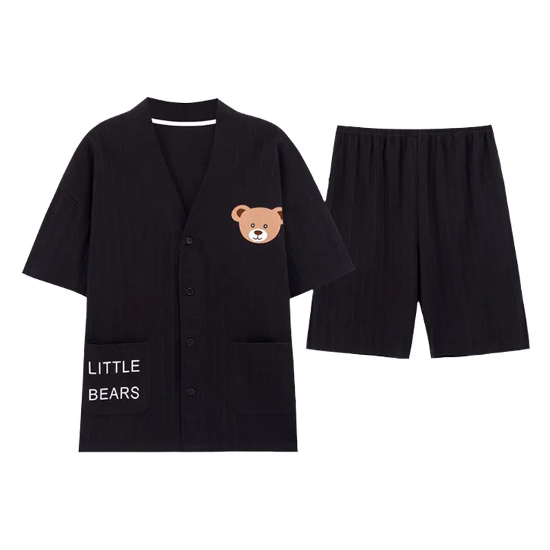 橡柠派 情侣睡衣夏季棉短袖开衫男女薄款夏天可外穿可爱卡通家居服 家居套装 情侣款