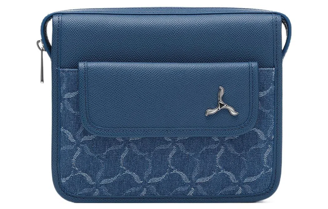 LI-NING 1990 Classic Series Retro Denim Crossbody Bag Blue Grey