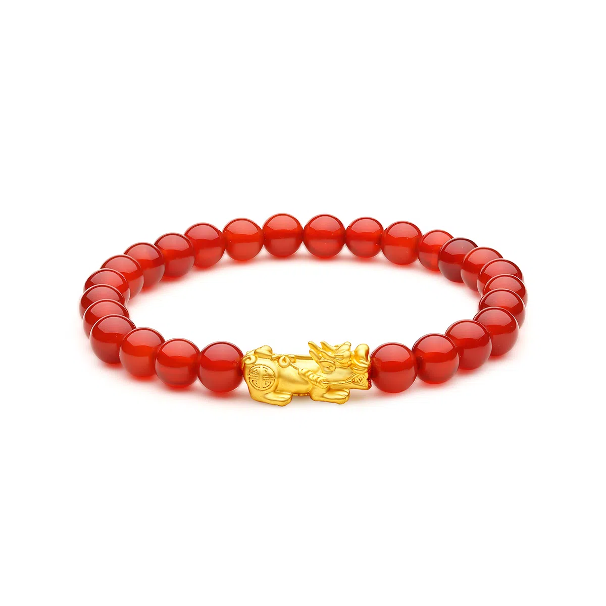 老庙 单貔貅转运珠红玛瑙串珠链 足金 一口价 黄金手串 女款