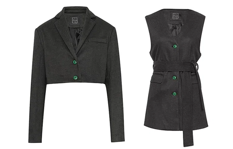 美洋 黑绿豆西装两件套 短西服马甲连衣裙