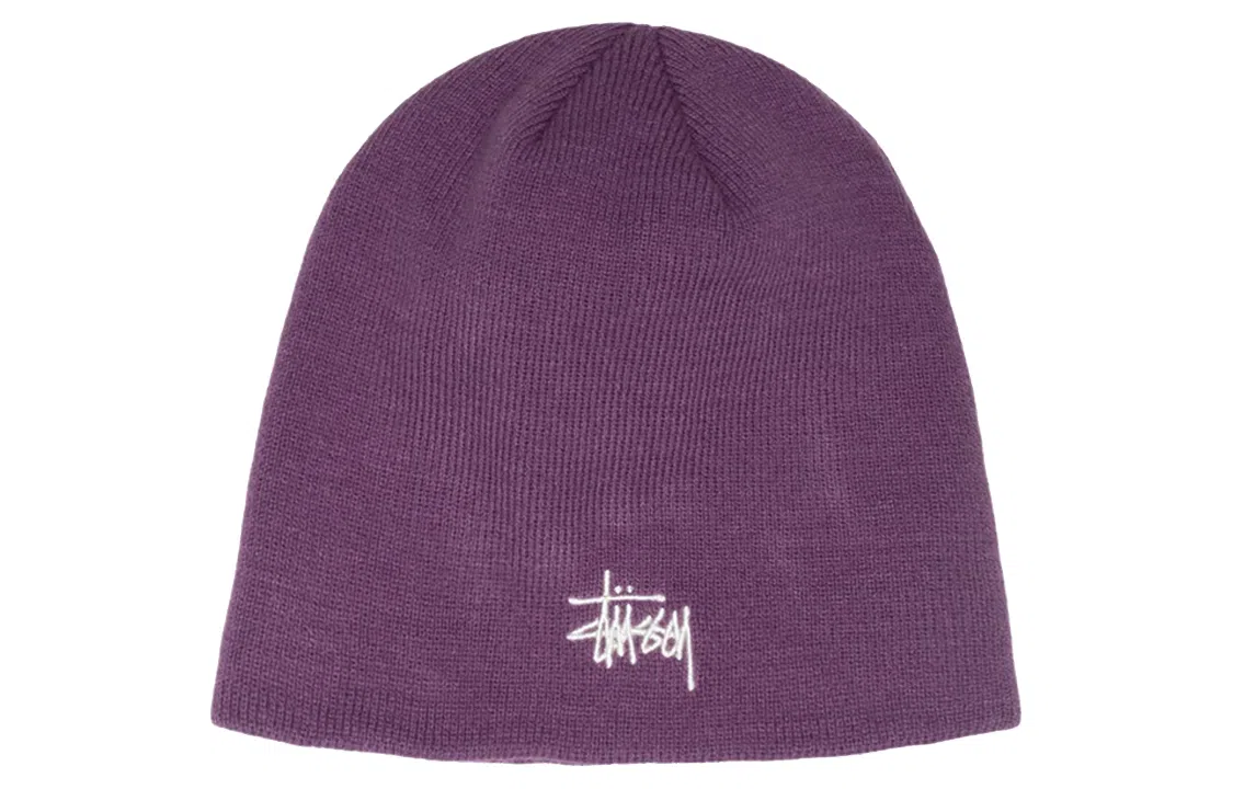 Stussy Logo Embroidered Beanie Purple
