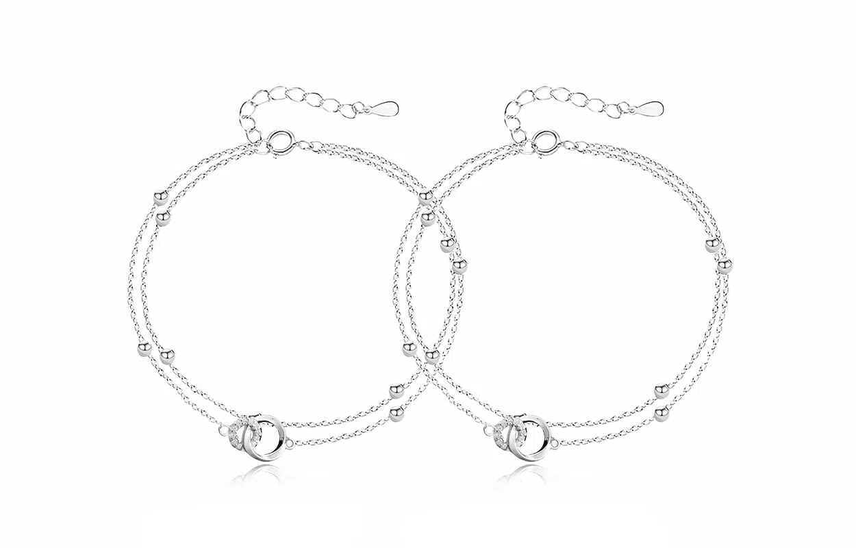 牧言 冷淡风简约小众高级感 几何镂空圆环圆珠叠戴环环相扣手饰 莫比乌斯双环手链 女款