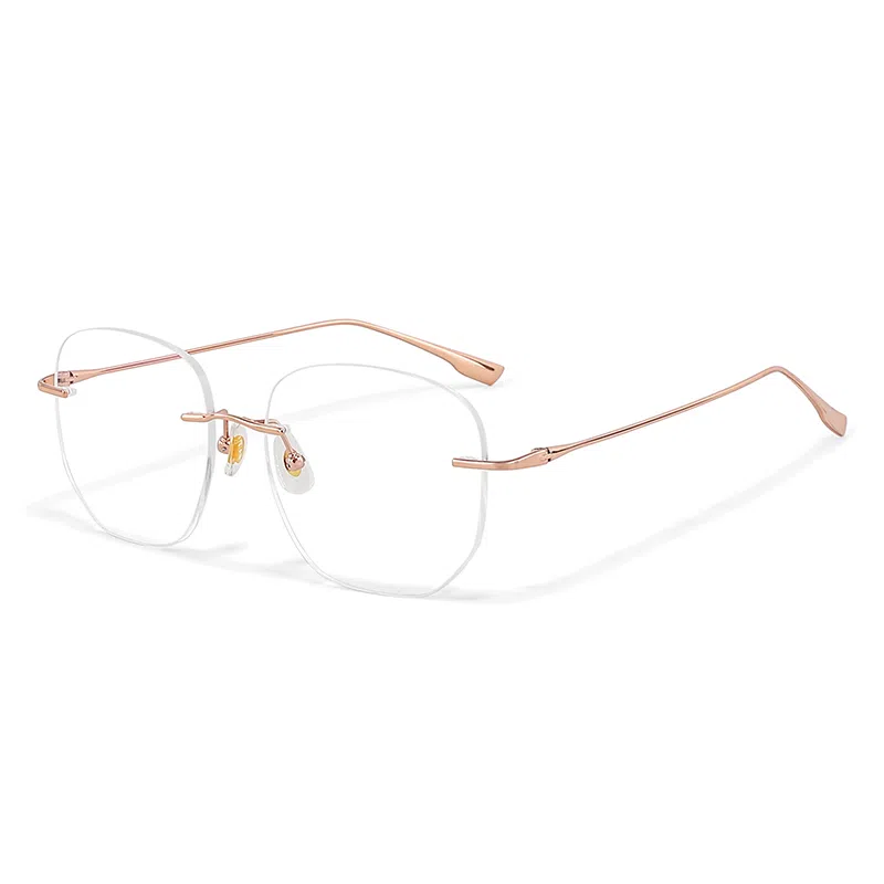 【联系客服可配度数】 佐川 超轻纯钛无边框眼镜近视多边形眼镜框潮流圆脸显瘦 不规则/多边形 功能性眼镜 男女同款情侣款 礼盒装