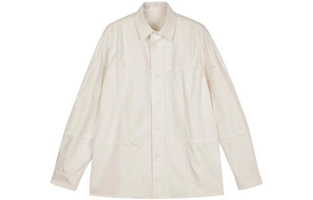 速写 纯色拼接休闲长袖衬衫 男款