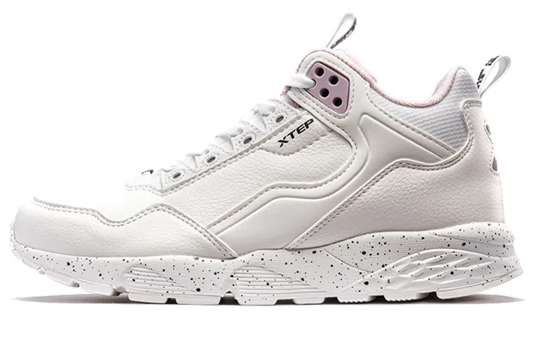 特步 合成革 减震防滑耐磨 低帮 运动休闲鞋 女款 白粉红