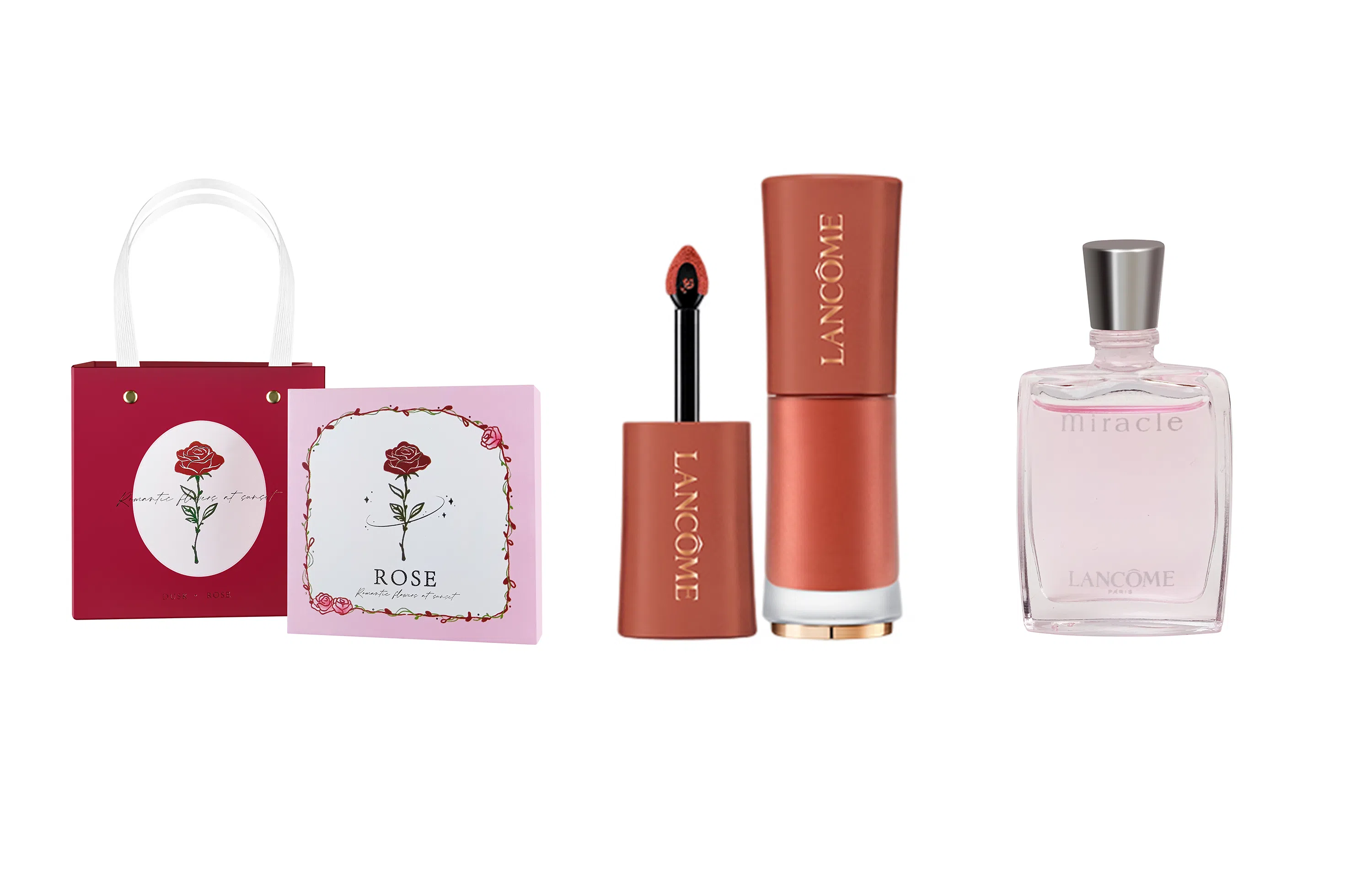 兰蔻 菁纯柔润/小蛮腰口红/粉金口红/小蛮腰粉金管+奇迹香氛+粉色浪漫玫瑰礼盒 滋润显气色