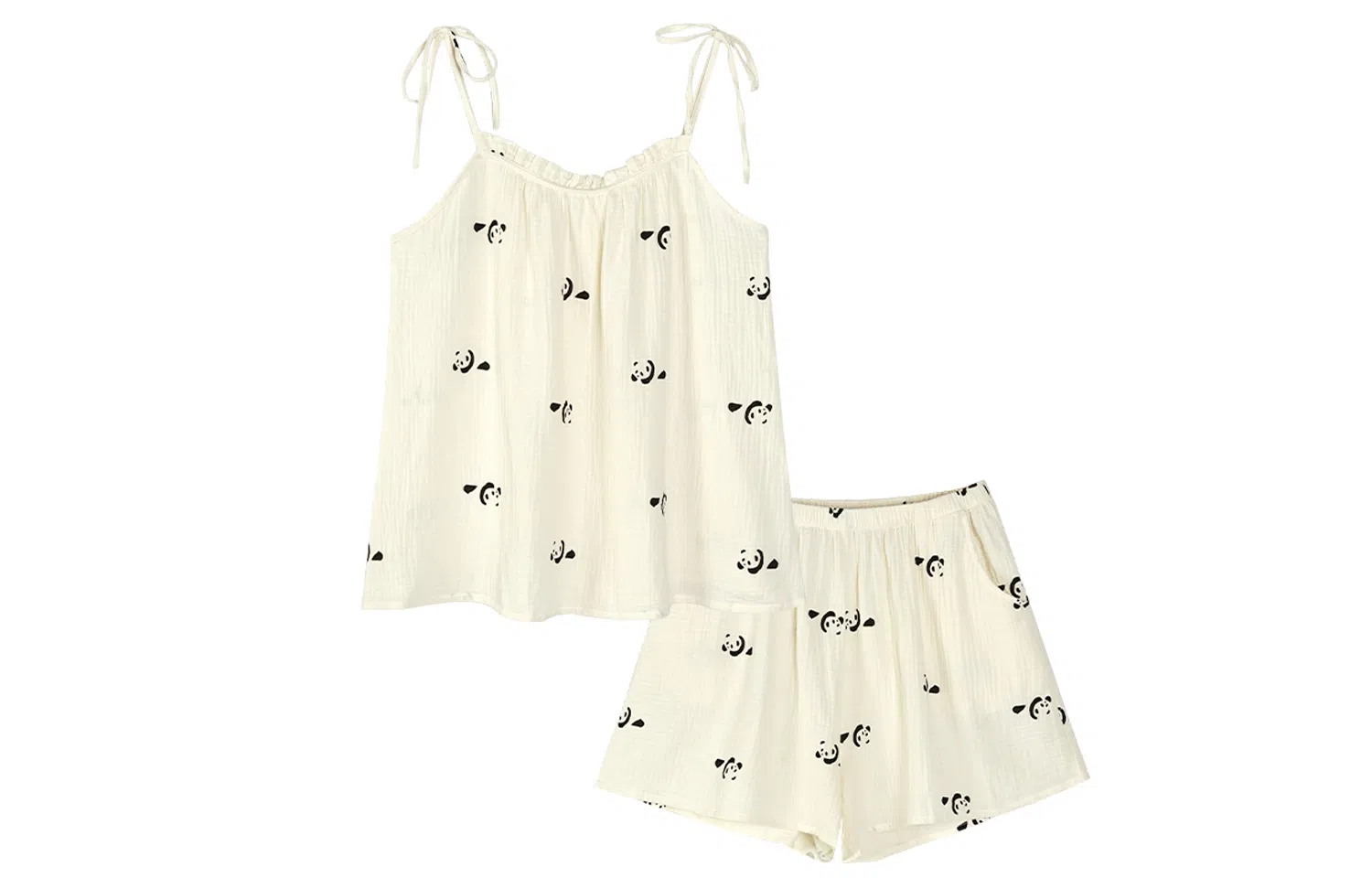 同语 睡衣女吊带夏季梭织纯棉套装薄女士可爱甜美可外穿夏天家居服 家居套装 女款 橘白色墨纹熊猫