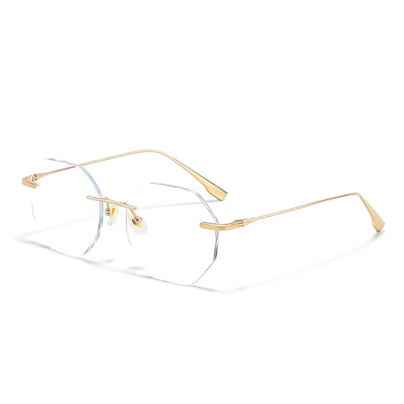 【联系客服可配度数】 佐川 多边形无边框眼镜 无框超轻纯钛素颜眼镜 纯钛 不规则形 光学镜架 男女同款情侣款 可配近视 礼盒装