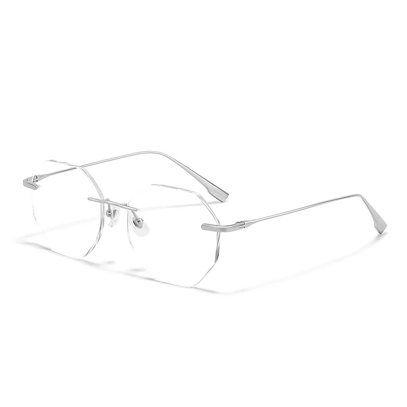 【联系客服可配度数】 佐川 多边形无边框眼镜 无框超轻纯钛素颜眼镜 纯钛 不规则形 光学镜架 男女同款情侣款 可配近视 礼盒装