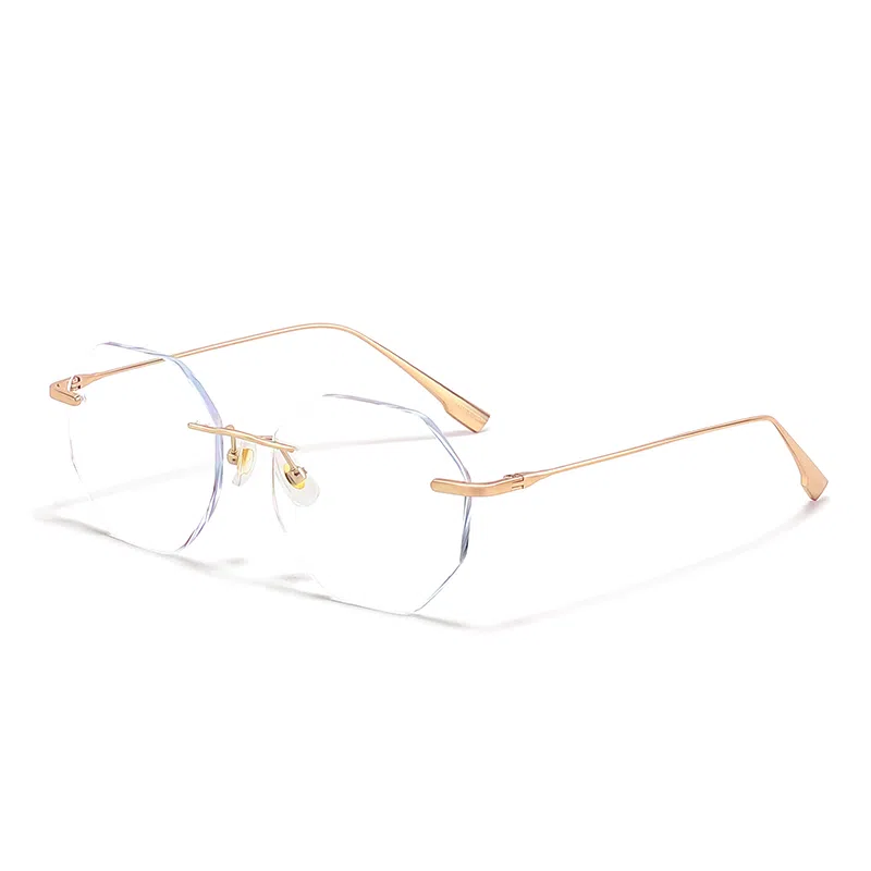 【联系客服可配度数】 佐川 多边形无边框眼镜 无框超轻纯钛素颜眼镜 纯钛 不规则形 光学镜架 男女同款情侣款 可配近视 礼盒装