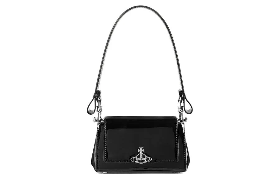 Vivienne Westwood Saturn Logo Shoulder Bag Black