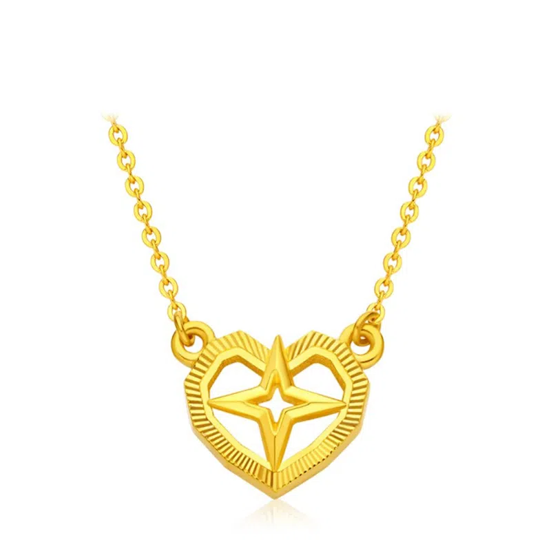 周大福 镂空爱心四芒星四角星星心形 足金 按克计价 项链 女款