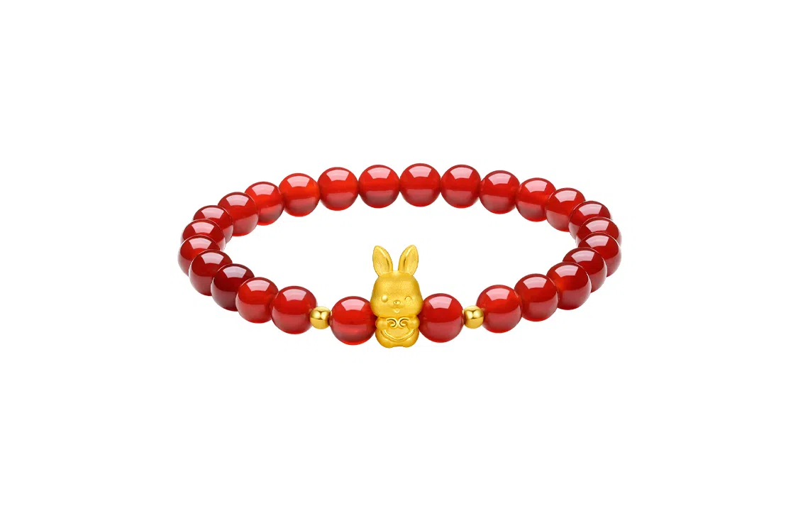 周六福 黄金转运珠 祥云本命年生肖 如意兔红绳红玛瑙 足金 按克计价 手串 女款