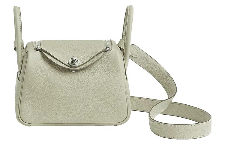 HERMES Lindy Mini 19 Taurillon Clemence 0W Gris Neve