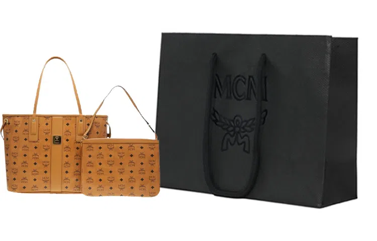 MCM Liz Visetos Tote Bag Medium Cognac