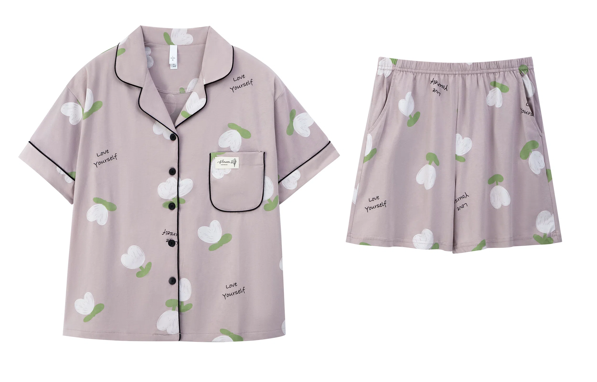 小情歌 家居服睡衣 短袖短裤睡衣女夏季家居服女夏款纯棉家居套装 水果图案设计 女款 粉色