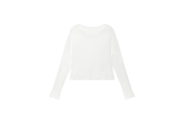 美洋 纯色镂空圆领长袖针织衫 女款 白色