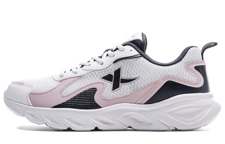 特步 透气轻便 低帮 跑步鞋 女款 米灰粉