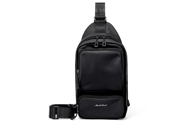 马莎兰缇 小众休闲简约纯色户外出行通勤大容量防泼水潮流 牛津纺 单肩斜挎胸包 男款 烟灰色/黑色