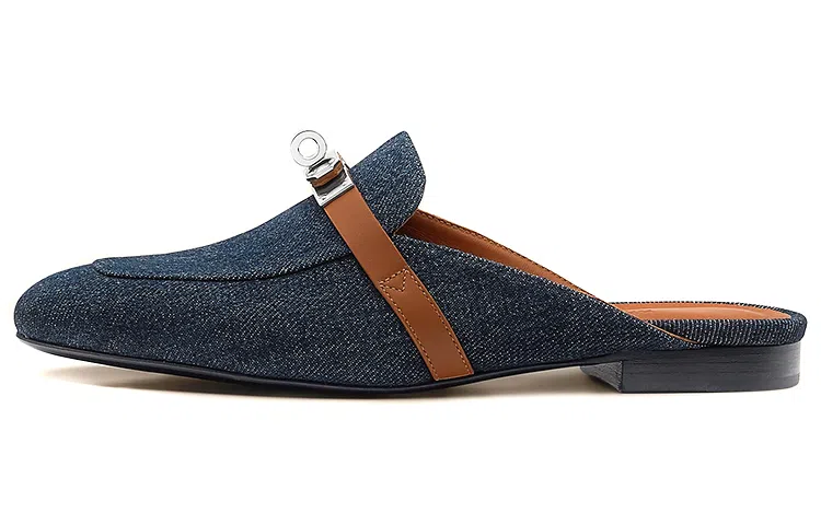 Hermes Mule Flat Denim Blue