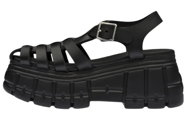 Miu Miu Metallic Buckle Platform Sandals Black