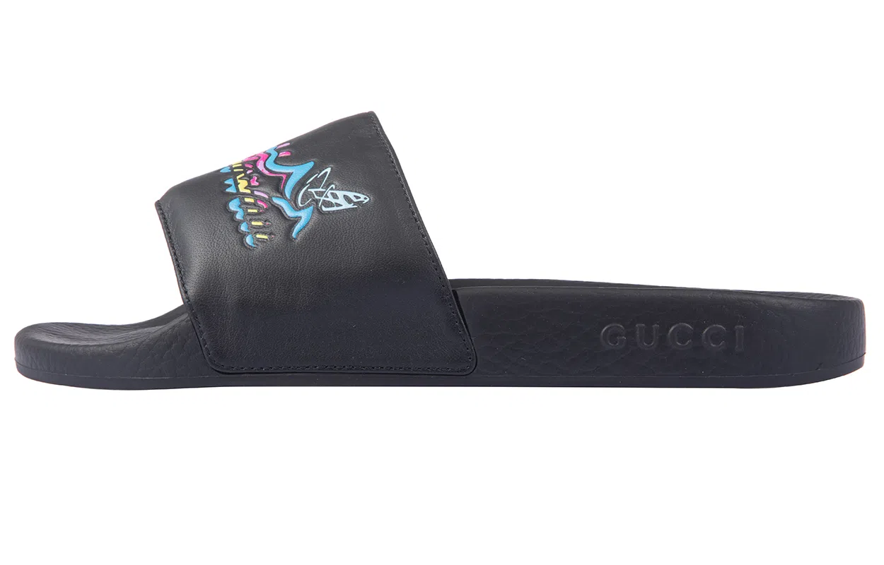 Gucci Leather Open-Toe Slides Black