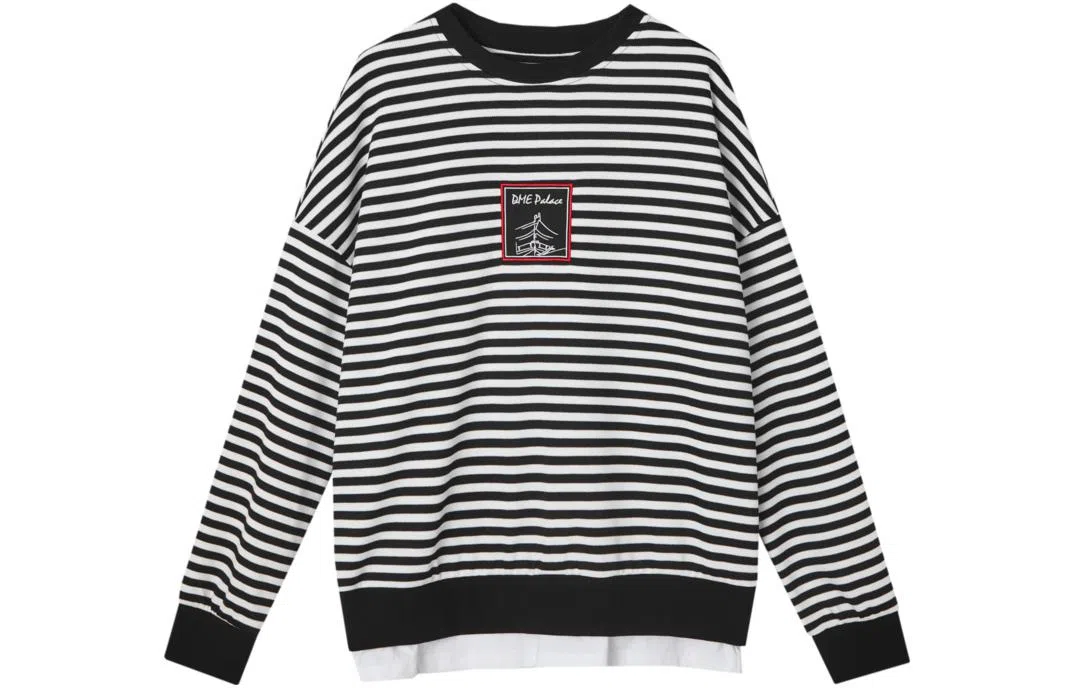 【dme】 圆领条纹薄款长袖卫衣 女款 黑白