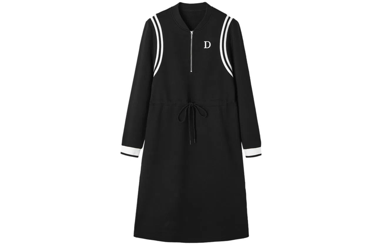 【dme】休闲宽松直筒纯色中腰长袖连衣裙 黑色