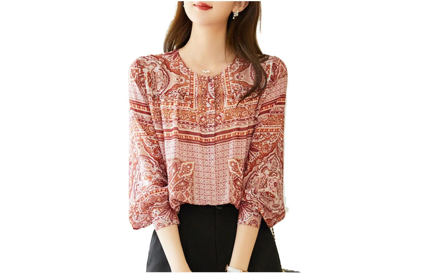 【dme】 圆领碎花宽松雪纺衫 女款 红色