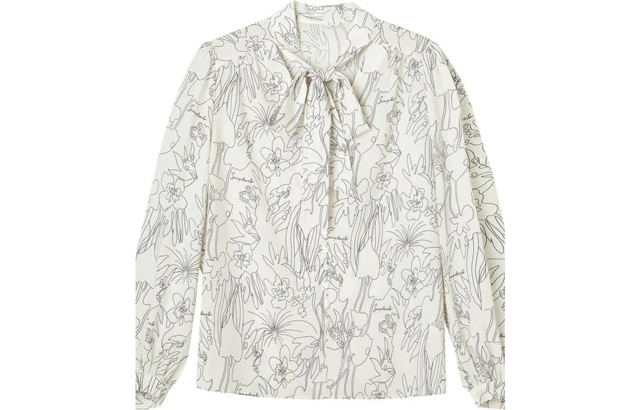 【dme】印花蝴蝶结长袖衬衫 女款 米白