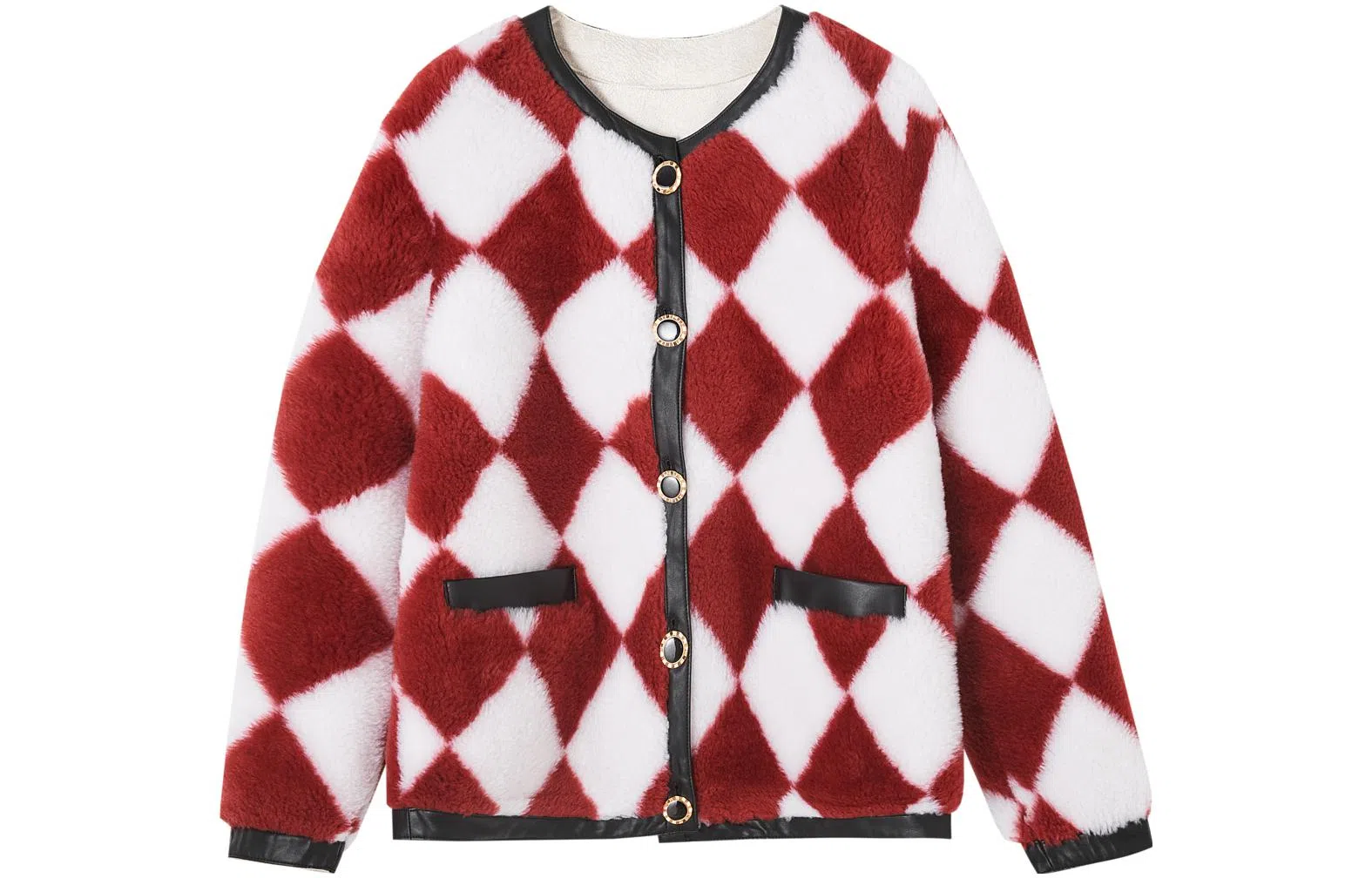 【dme】 棋盘格羊羔毛呢大衣 女款 红色