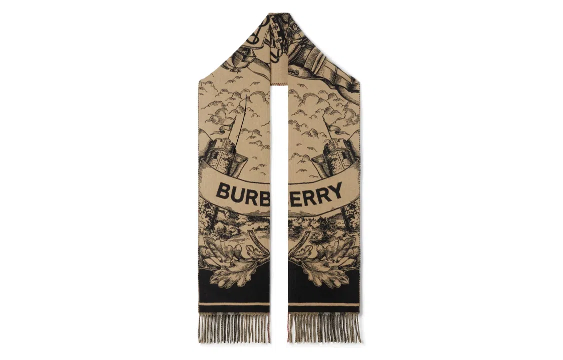Burberry Equestrian Knight Logo Cashmere Scarf