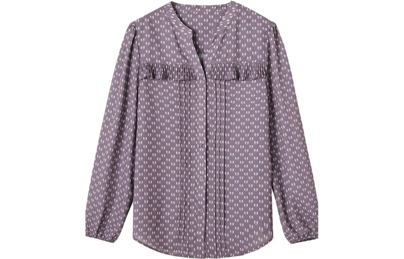 【dme】 元素图案满印单排扣长袖衬衫 女款 蔷薇紫
