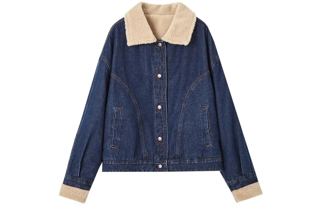 【dme】 拼接复古牛仔夹克外套 女款 深牛仔蓝