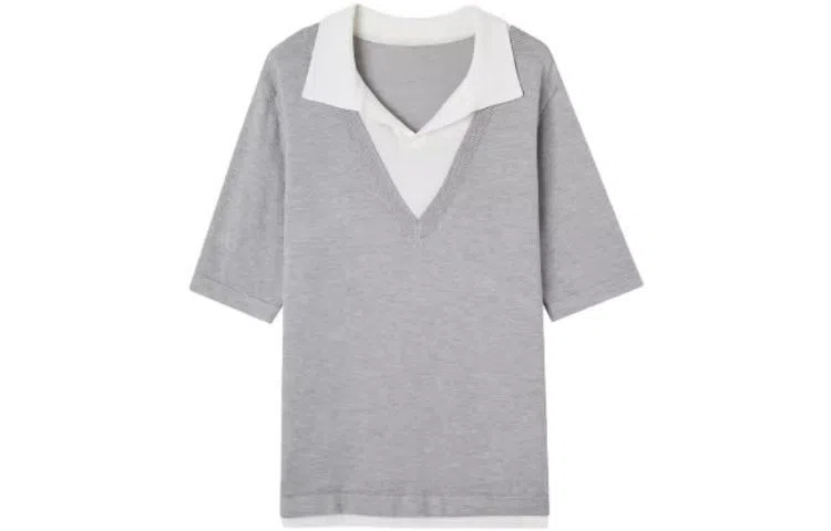 【dme】纯色翻领休闲短袖针织衫 女款 灰色