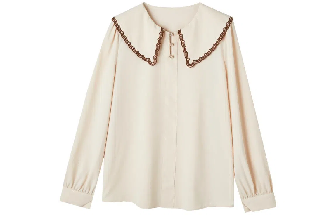 【dme】 撞色娃娃领修身泡泡长袖衬衫 女款 杏色