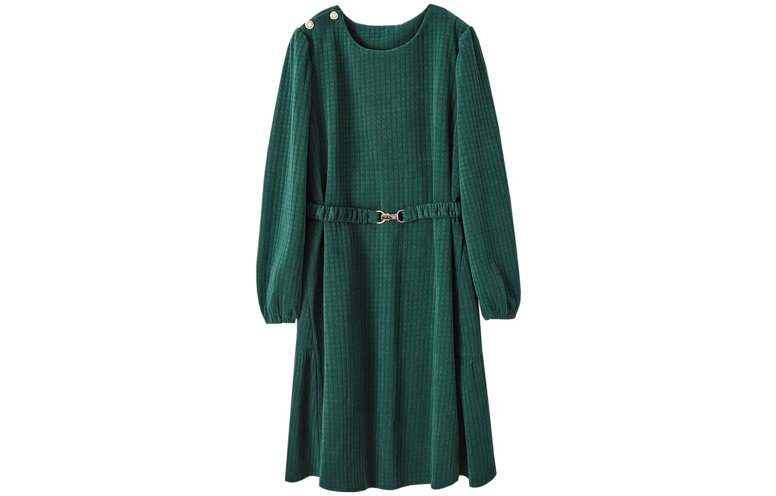 【dme】 纯色收腰圆领长袖连衣裙