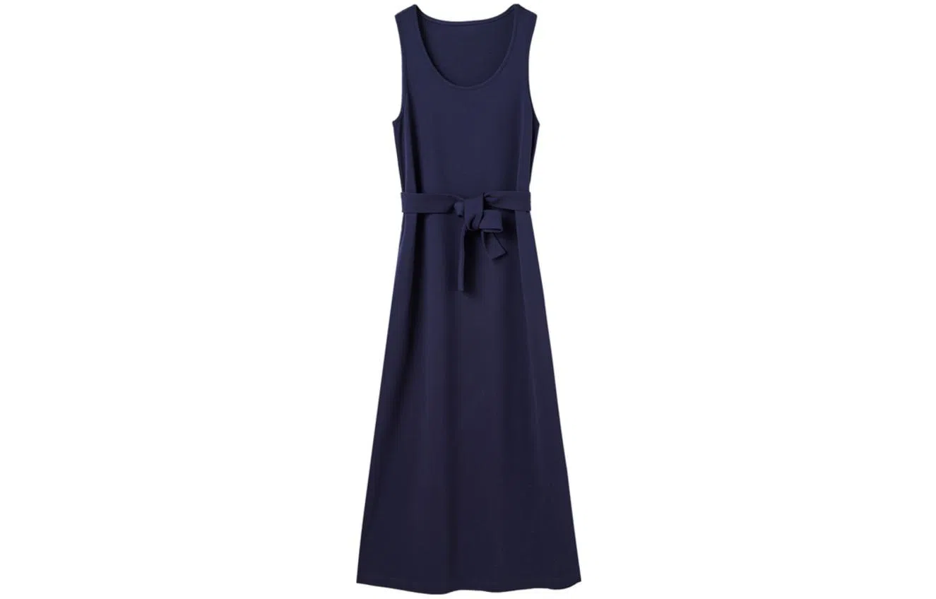 【dme】 纯色圆领腰带设计无袖连衣裙 藏青