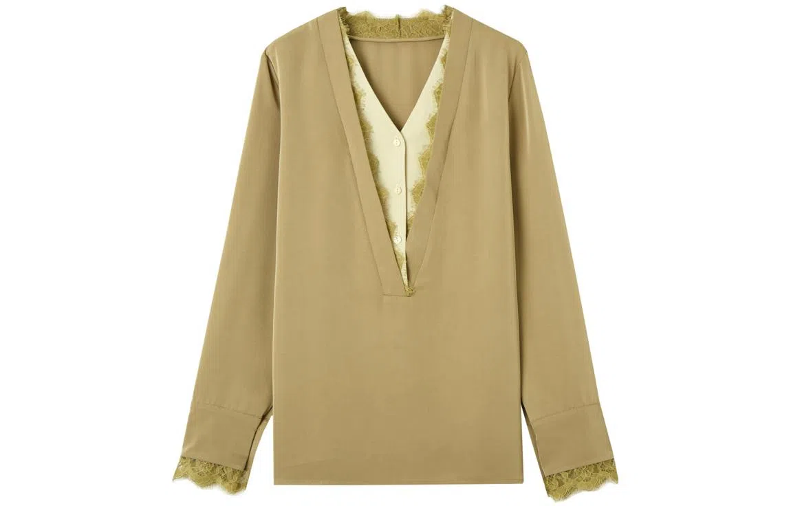 【dme】 假两件法式纯色长袖衬衫 女款 卡其