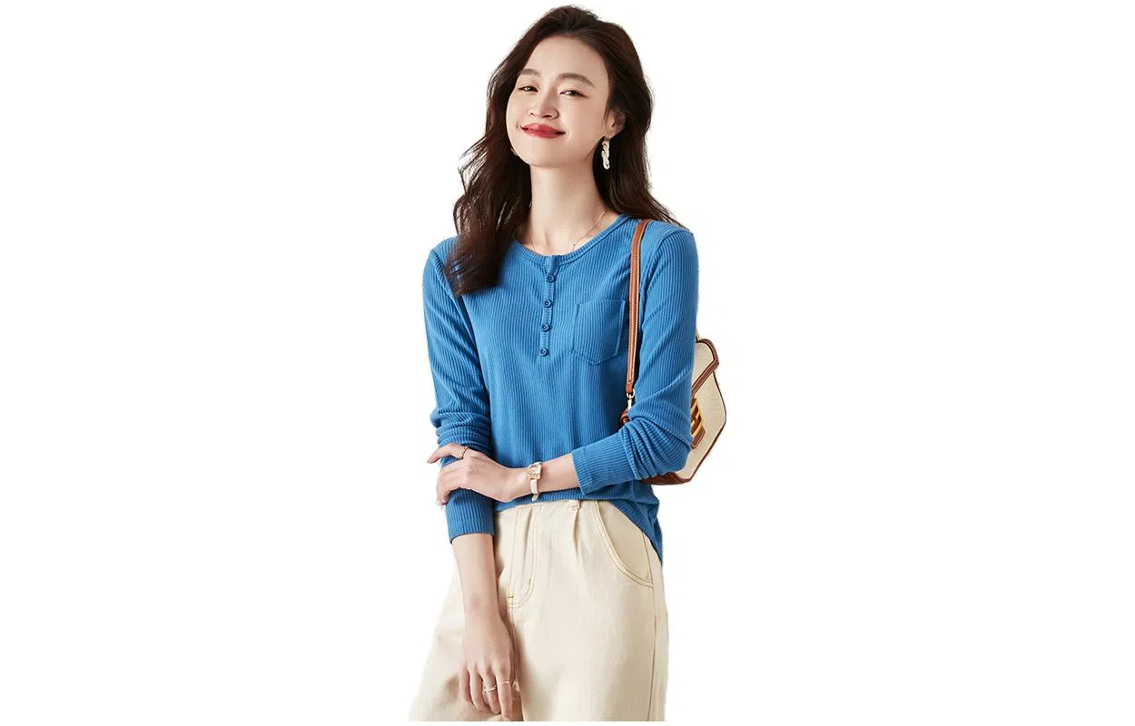 【dme】 休闲纯色圆领长袖针织衫女款