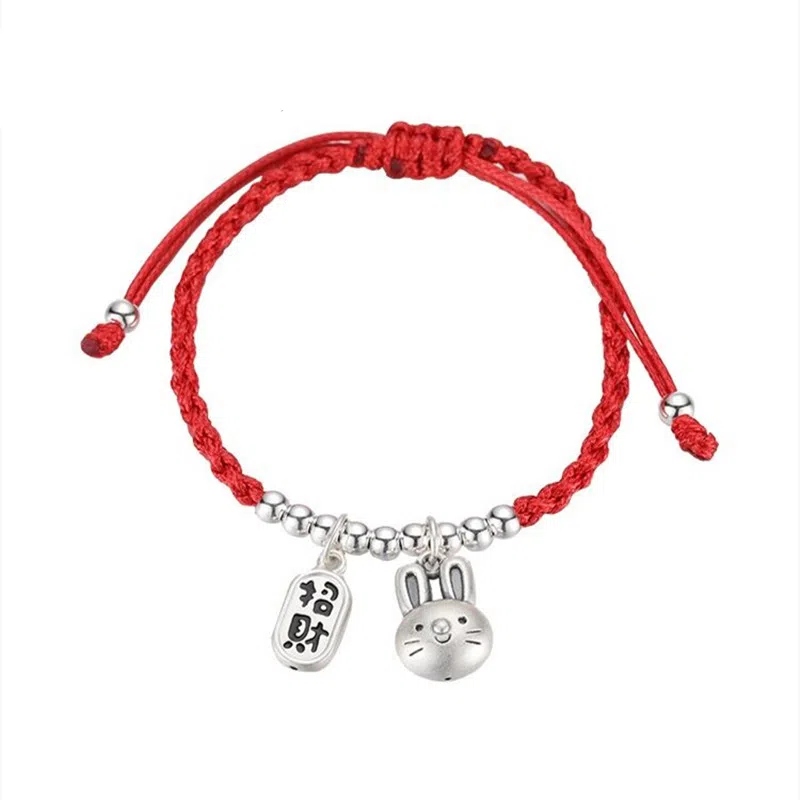 百年传琪 足银泰银磨砂兔子 轻奢小众精致 手链 男女同款情侣款