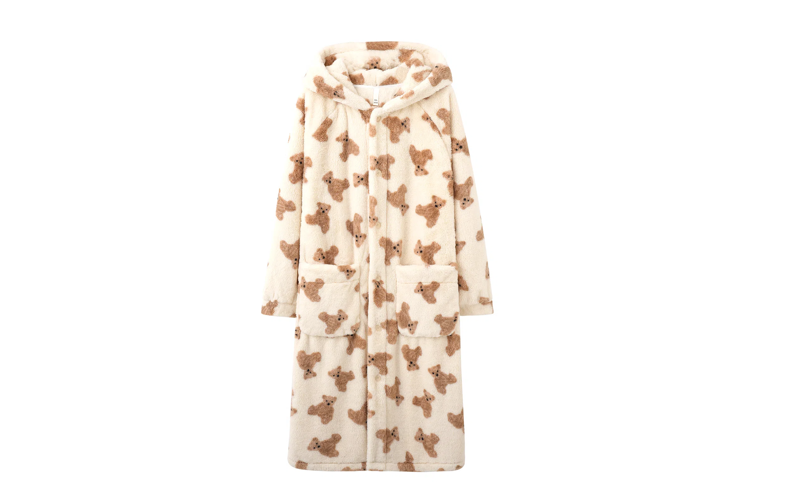 热妒 珊瑚绒卡通小熊中长款浴袍连帽保暖加绒加厚睡袍 男款