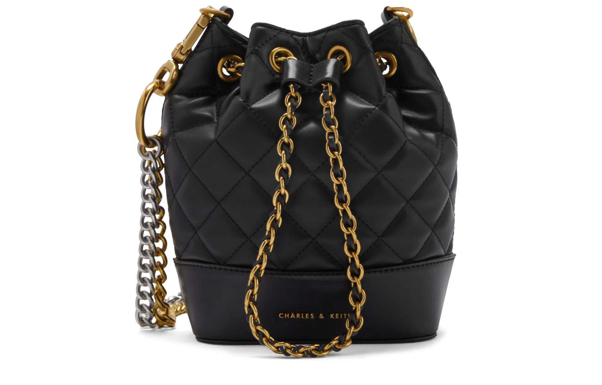 Charles & Keith Quilted Chain Shoulder Bag Black/Ivory