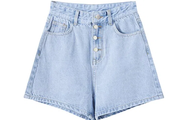 花栗鼠小姐 纯色高腰直筒牛仔短裤 女款