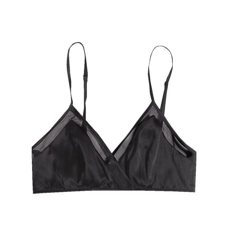 桑罗 秋冬新品纯色网眼拼接无钢圈文胸 黑色 女