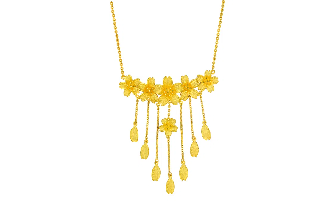 周六福黄金项链女计价足金婚嫁格桑花结婚套链三金