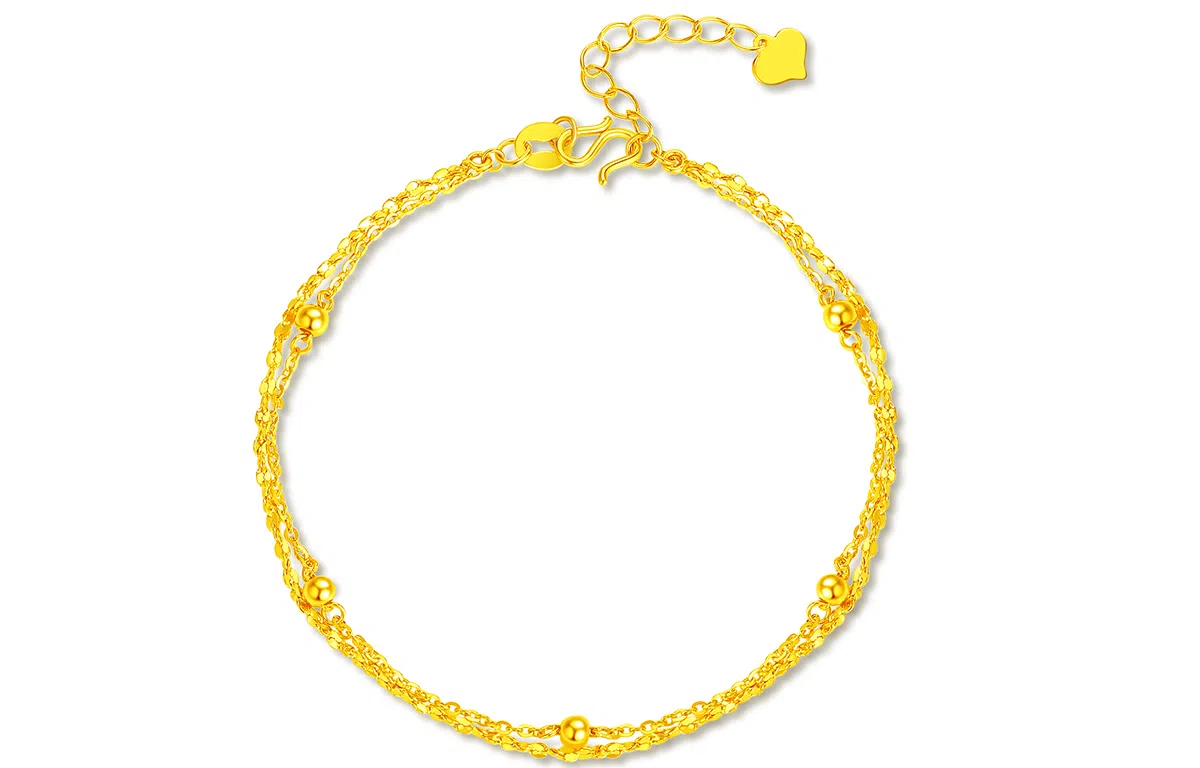 老庙 小金珠双层转运珠时尚百搭手饰 足金 按克计价 黄金手链 女款