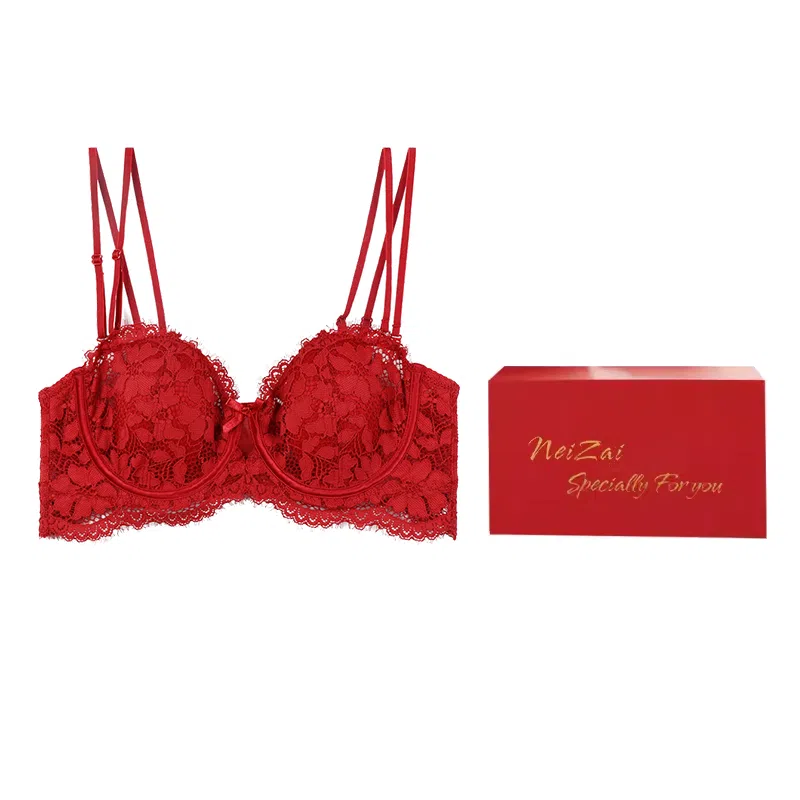 内在密码 红色内衣女薄款大胸显小性感蕾丝文胸 红色礼盒装