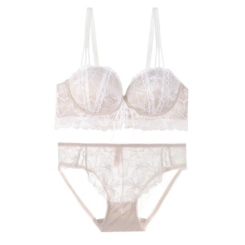 内在密码 聚拢小胸显大性感纯欲二分之一半杯加厚蕾丝内衣裤套装 女款